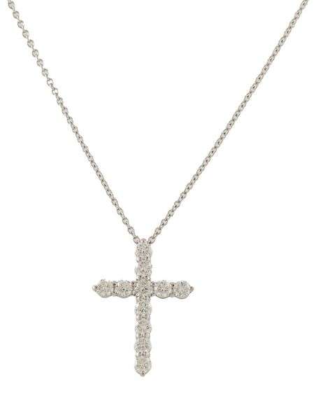 New 0.81ctw Diamond Shared Prong Cross Pendant Necklace in 14K