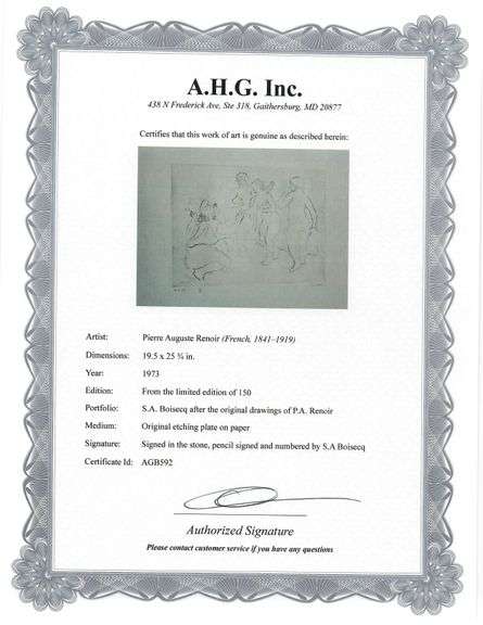 Investment! Very collectable remarkable limited edition Pierre-Auguste Renoir signed in the stone.