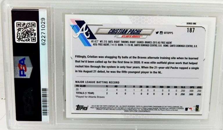 Christian Pache 2021 Baseball Card, Mint 9