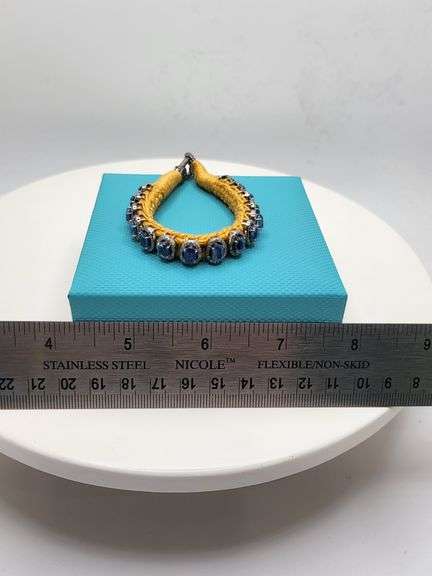 New! +10 ctw all natural topaz and diamond weaved on fabric bracelet