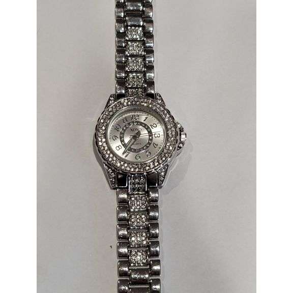Sparkling Silver-Tone Rhinestone Bracelet Watch