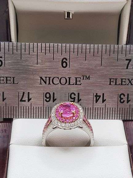 Very Fine Quality 18KT White Gold Pink Sapphire & Diamond Ring