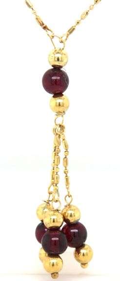14kt Yellow gold garnet and gold beads lariat necklace