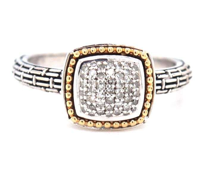 Effy 925 and 18kt gold diamond pave square ring