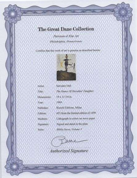 Highly Collectible and Rare Salvador Dali Original Lithograph from the 'Biblia Sacra' Suite