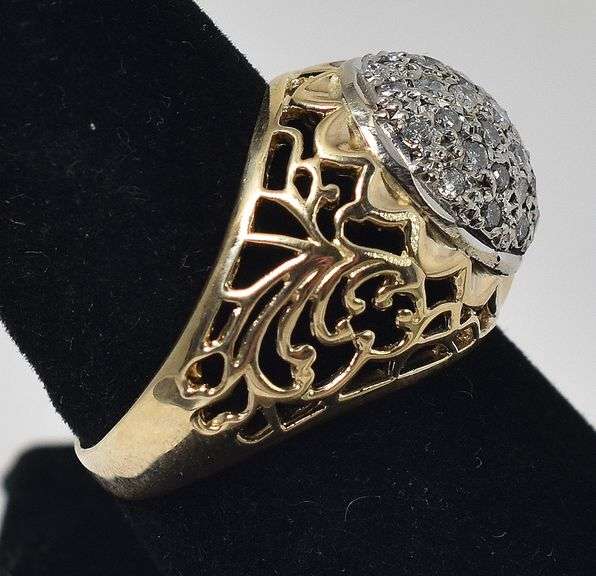 Vintage 14K Yellow and White Gold 0.57CTw Kentucky Cluster Diamond Ring