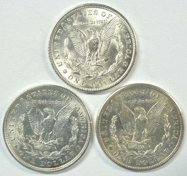 Flashy 1921 P-D-S Morgan Silver Dollars. Nice