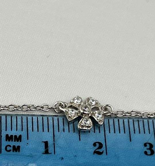 925 Sterling Silver Gardenia Flower Long Necklace with CZ  Details