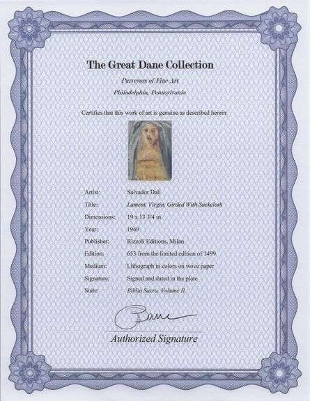 Highly Collectible and Rare Salvador Dali Original Lithograph from the 'Biblia Sacra' Suite