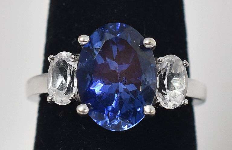 Beautiful 10K White Gold Blue and White Sapphire Gemstone Ring