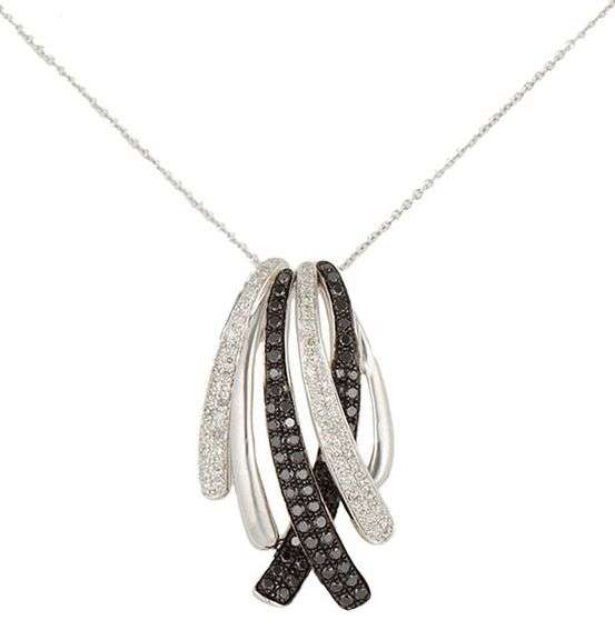 Effy 0.75ctw Black and White Diamond Ribbon Drop Pendant Necklace in 14K