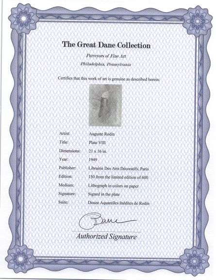 Exclusive Auguste Rodin Lithograph of Watercolor Signed in the Plate, 1949