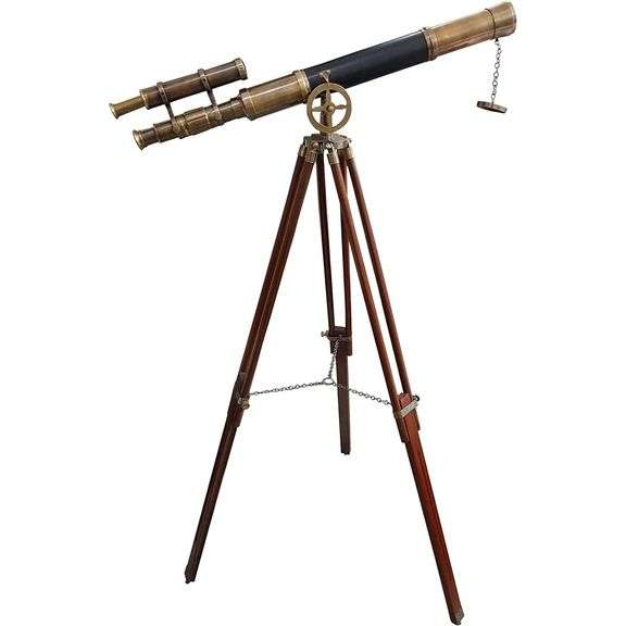 Brass Double-Barrel Floor Telescope with Leather Wrap