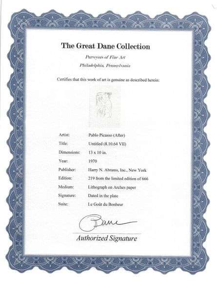 Exclusive Limited Edition Pablo Picasso Lithograph "Le Gout du Bonheur", 1970