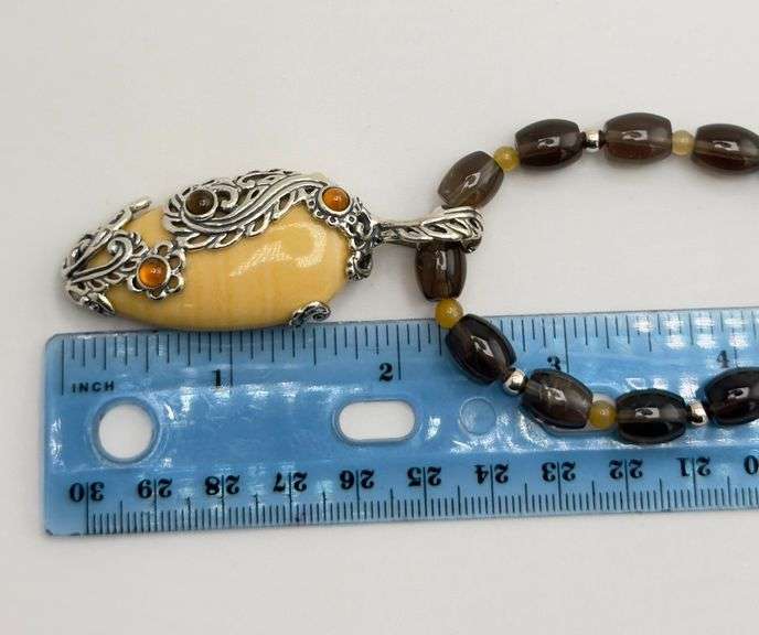 925 sterling Silver Carolyn Pollack Yellow Jasper With Citrine On lay Details With Smokey Quartz Bea