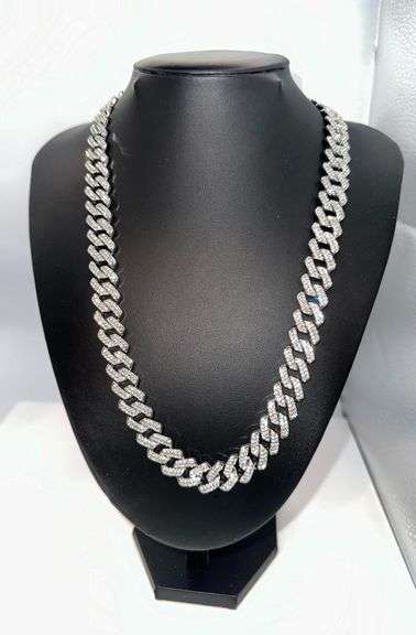 Huge 83.2 Gram 14 Kt White Gold Plated Miami Cuban Link Necklace