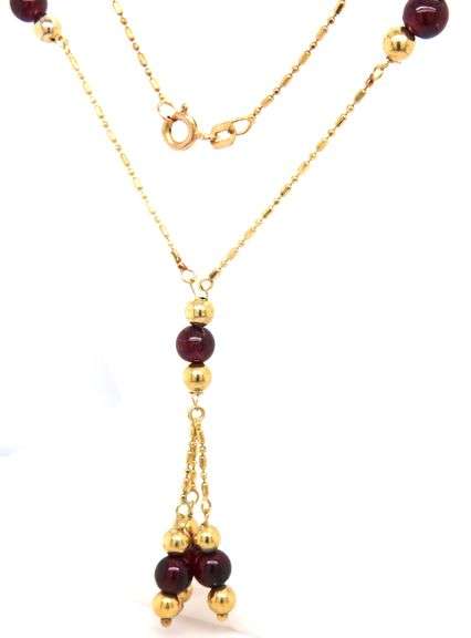 14kt Yellow gold garnet and gold beads lariat necklace