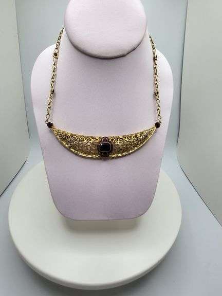 Rare Antique Russian 14KT Gold Necklace with Rubies, garnet and Diamonds