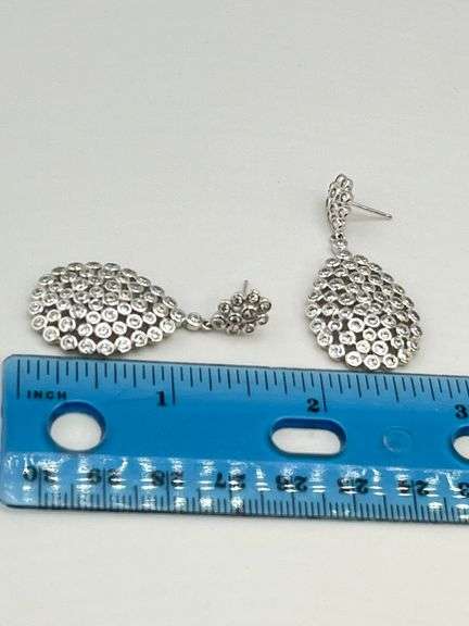 925 Sterling Silver Tear Drop Bubble Clear Rhinestone Earrings