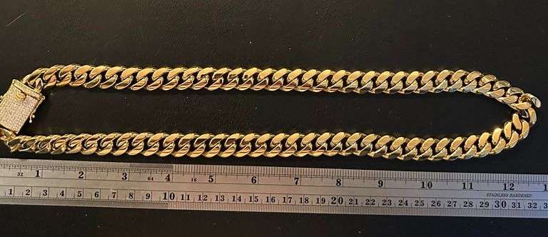 Huge 208.3 Grams 14 Kt Gold Plated Curb Chain Link Necklace