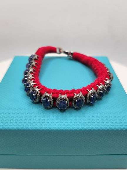 New! +10 ctw all natural sapphire and diamond  weaved on fabric bracelet