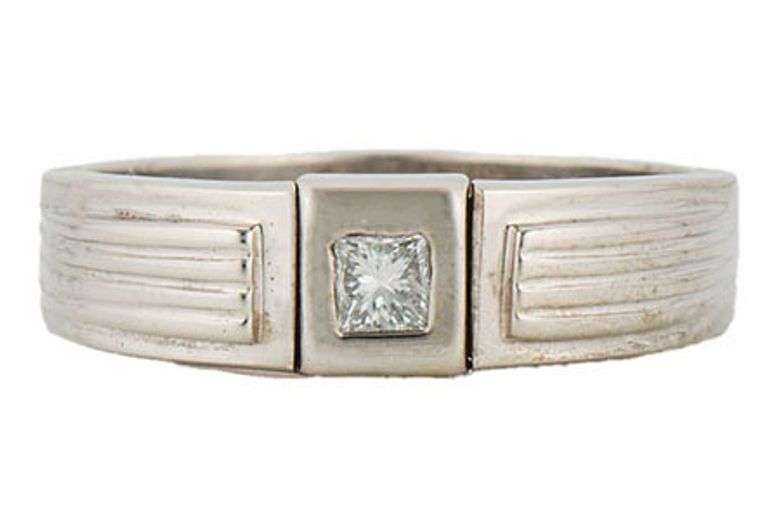 Gents 0.25ct Princess Cut Diamond Bezel Set Solitaire Band Ring in 14K