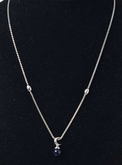 Mystical 14K White Gold Lapis Gemstone Moon Pendant Necklace