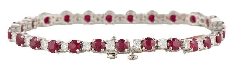 New 5.95ctw Round Ruby and 2.03ctw Diamond Tennis Bracelet in 14K
