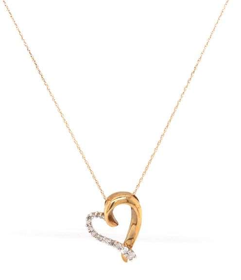 10kt Yellow gold diamond heart shaped pendant on chain