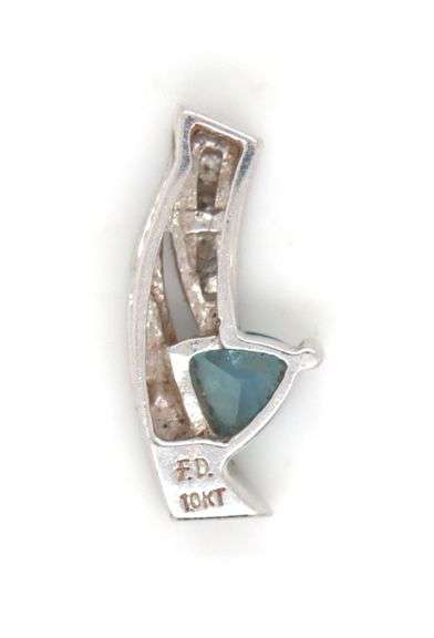 10kt White gold blue topaz and diamond pendant
