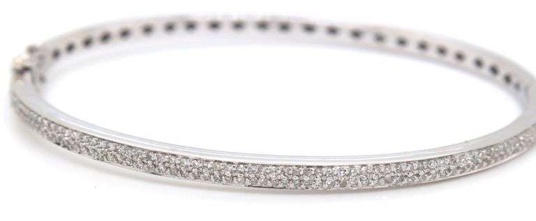 14kt White gold 1.50ctw single cut double row diamond bangle