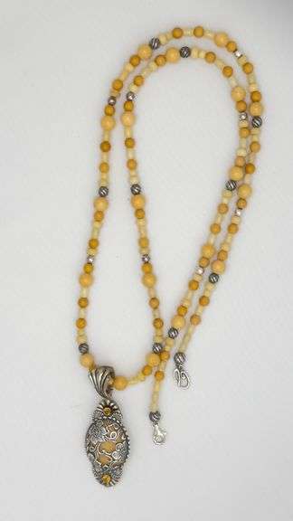 925 Sterling Silver Carolyn Carolyn Pollack Yellow jasper and Citrine Pendant With Amber Beads Neckl