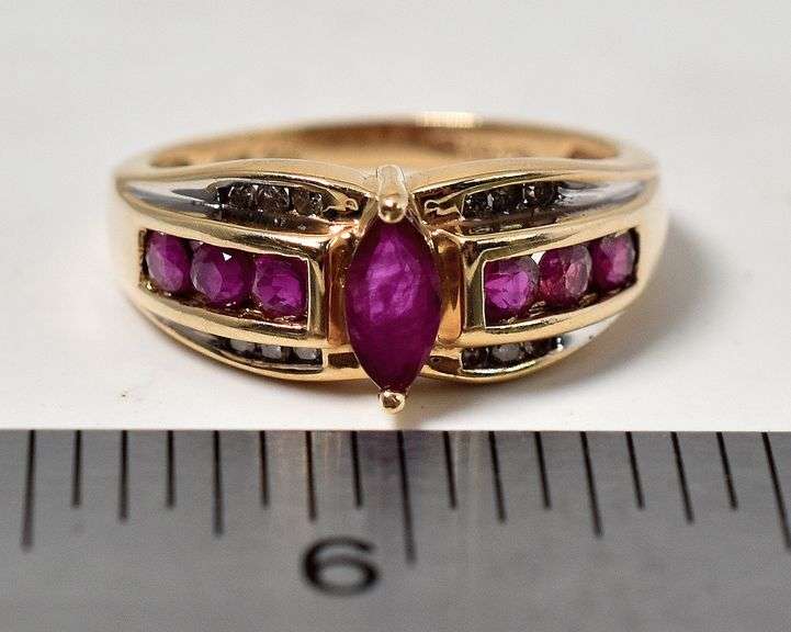 Astounding 14K Yellow Gold Ruby Gemstone Ring with Diamond Accents