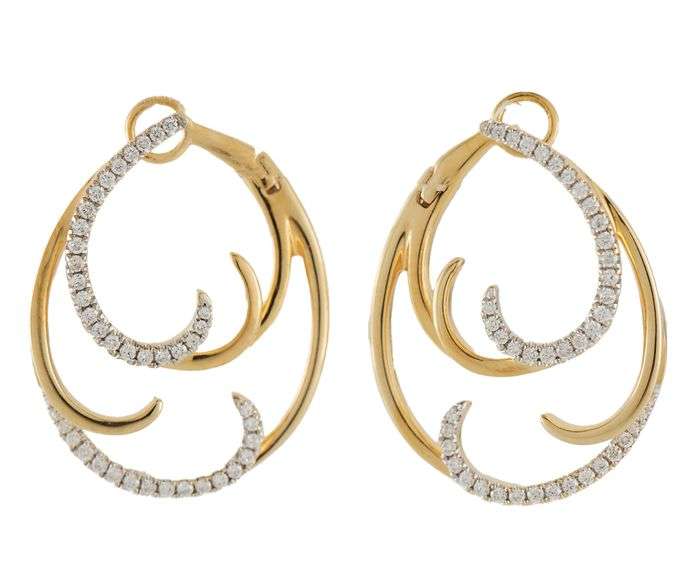 0.56ctw Diamond Wave Style Hoop Earrings in 14K