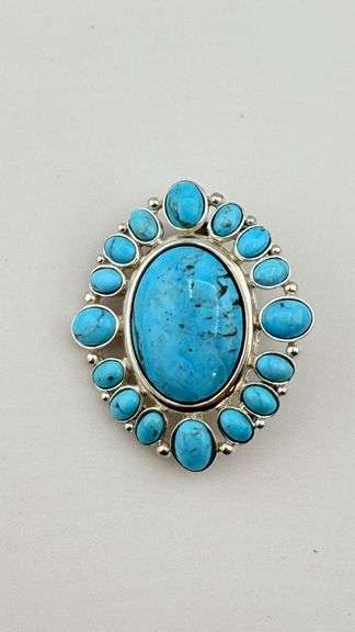 925 Sterling Silver Navajo Large Turquoise Enhancer with Large Closure