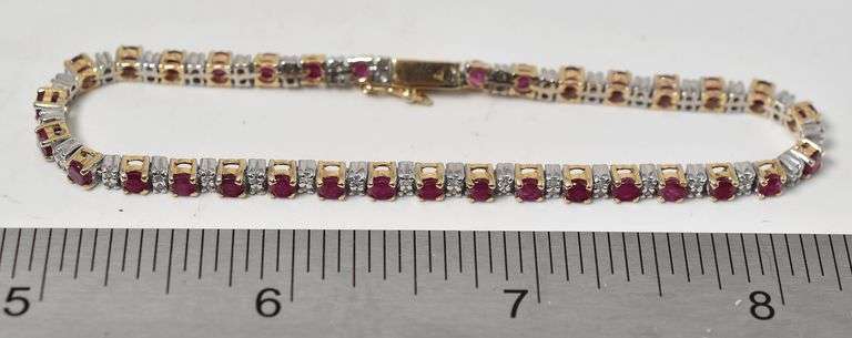 Stunning 14K Yellow Gold Ruby Gemstone Bracelet with Diamond Accents