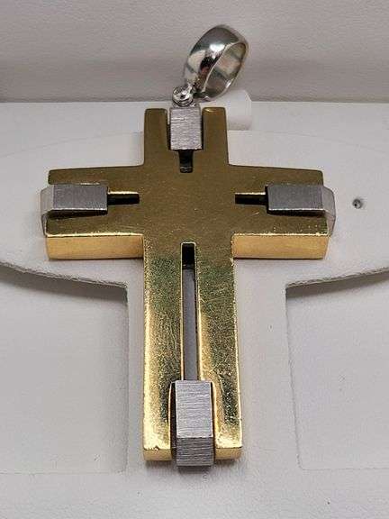 Vintage Large 18KT Two Tone Gold Cross Pendant