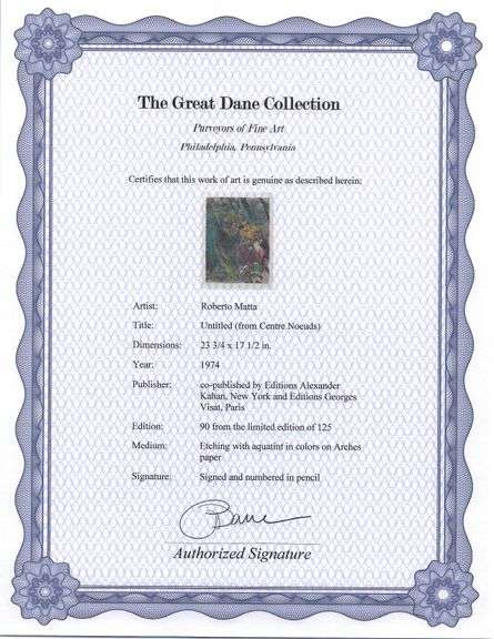 Exclusive Roberto Matta Signed Etching & Aquatint, 1974