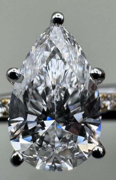 14K Two-Tone Gold Pear Lab Diamond Ring of 2.95ct