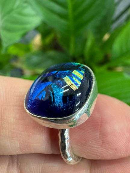 Sterling Silver 925 One of a Kind Dichroic Glass Ring Size 7