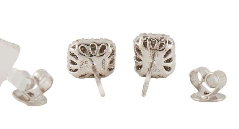 New 0.87ctw Emerald and Round Cut Diamond Frame Stud Earrings in 14K