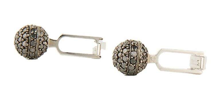 Pave Black Diamond Bejeweled Ball Cuff links in 18K