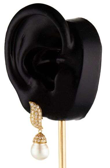 1.00ctw Pave Diamond and Cultured Pearl Drop Earrings in 18K