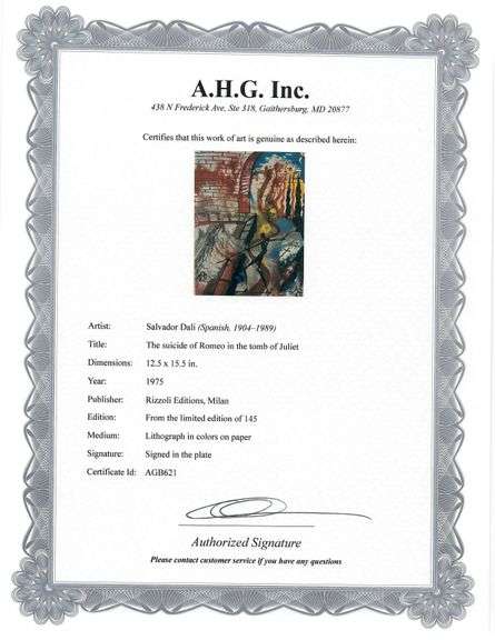 Original plate Signed Salvador Dalí Lithograph from the Romeo & Juliet Rizzoli Edition, Milan 1975