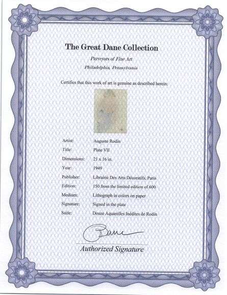 Exclusive Auguste Rodin Lithograph of Watercolor Signed in the Plate, 1949