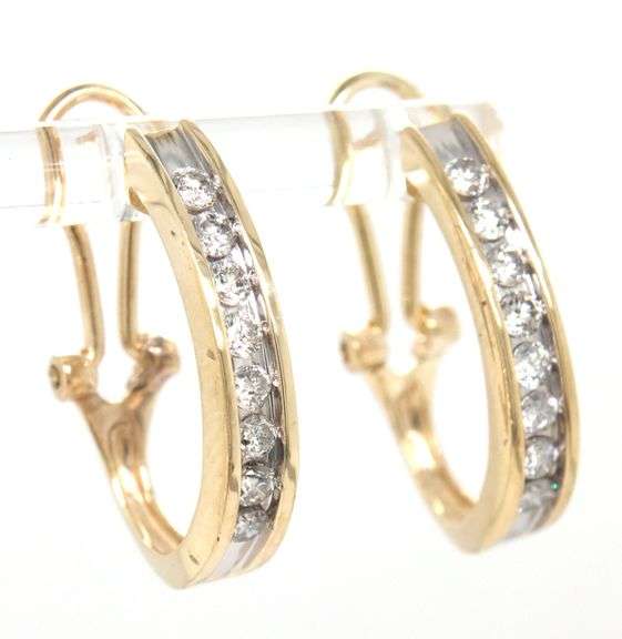 14kt Yellow gold 1ctw J diamond hoop earrings