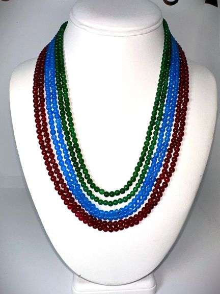 Natural Cornflower Blue Sapphire, Ruby, and Emerald Necklace