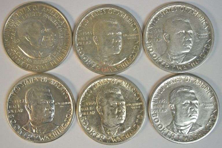 5 Flashy AU BTW and one WC Commemorative Half Dollars. (6 coins)
