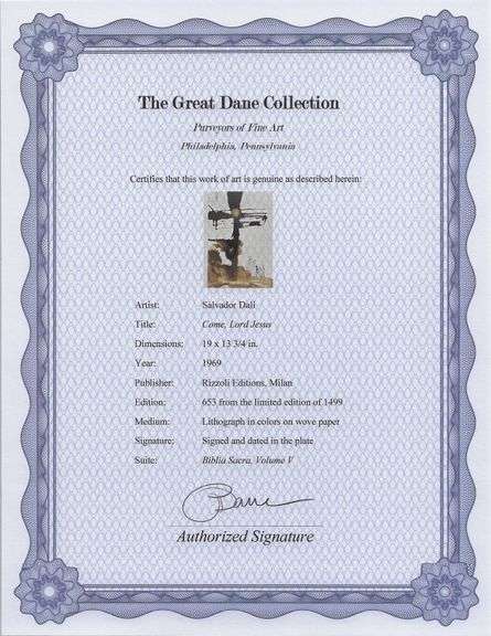 Highly Collectible and Rare Salvador Dali Original Lithograph from the 'Biblia Sacra' Suite