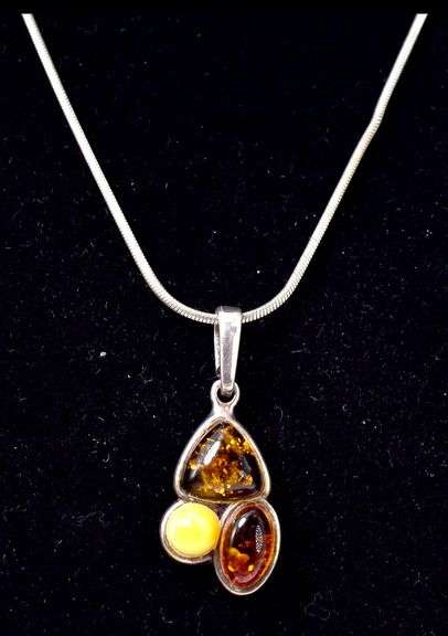 Amber Gemstone Pendant Necklace in Sterling Silver